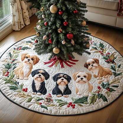 Shih Tzu Cheer Christmas Quilted Tree Skirt-Myprintsy