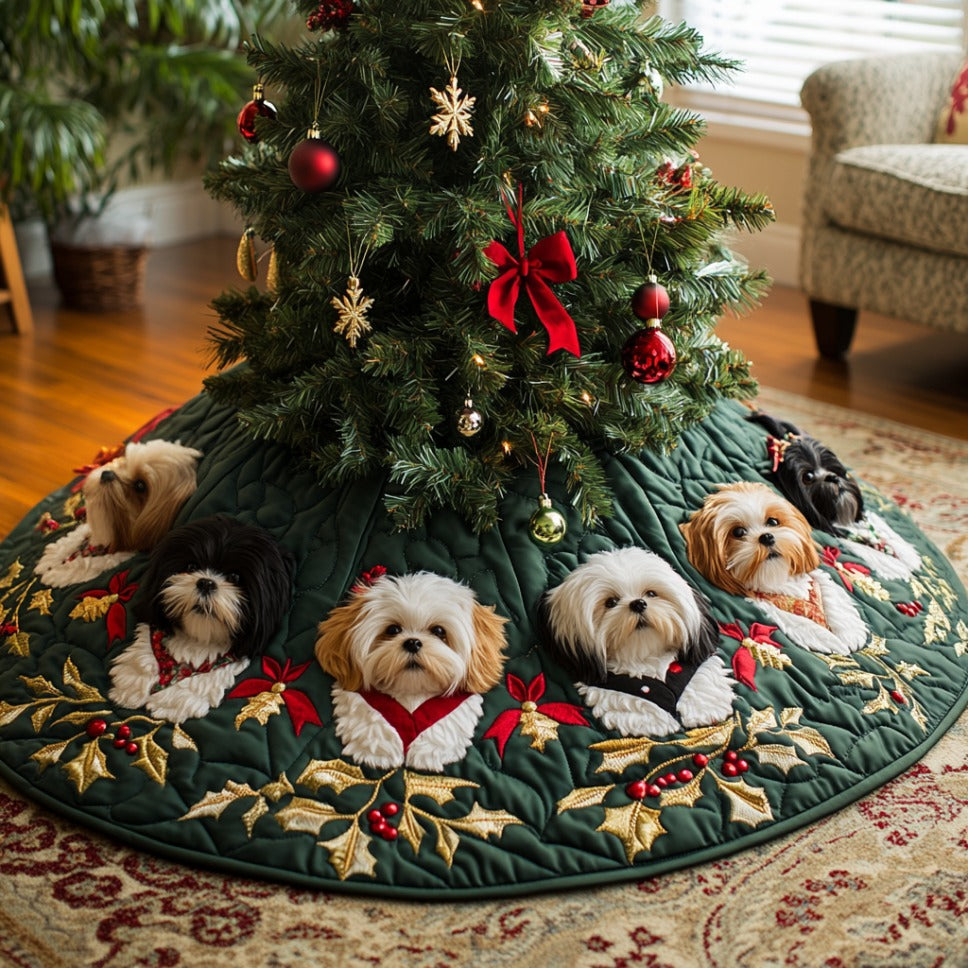 Shih Tzu Delight Christmas Quilted Tree Skirt-Myprintsy