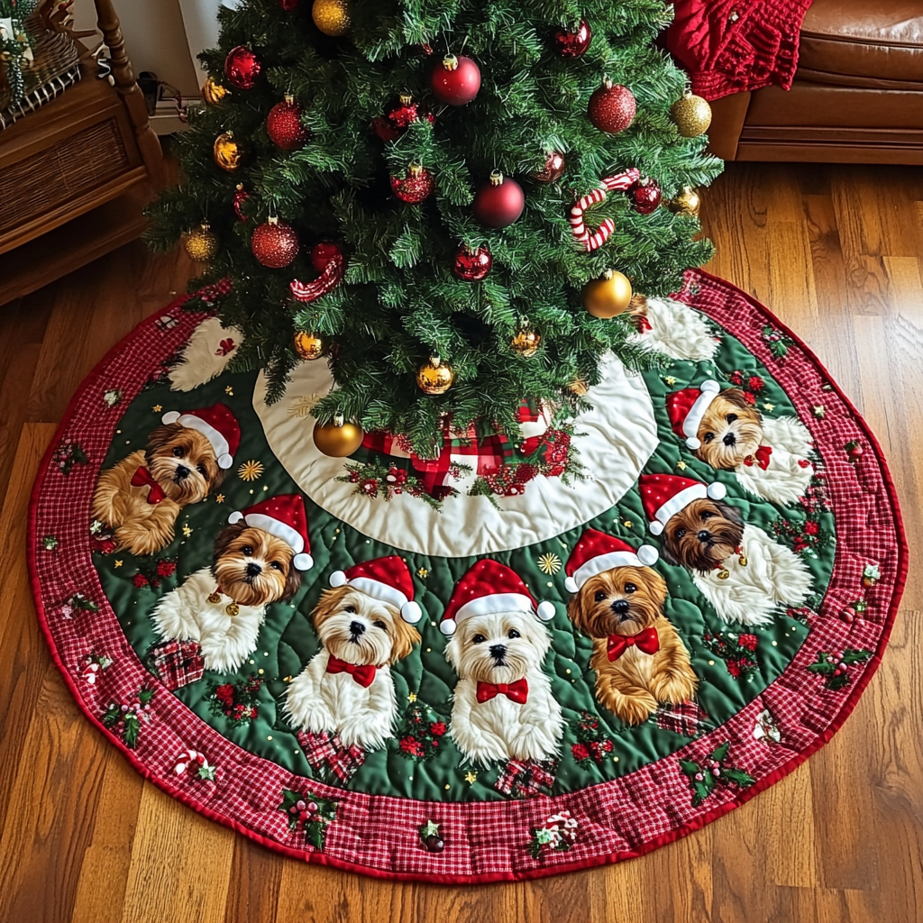 Shih Tzu Holiday Joy Christmas Quilted Tree Skirt VTQ-Myprintsy