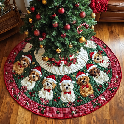 Shih Tzu Holiday Joy Christmas Quilted Tree Skirt VTQ-Myprintsy