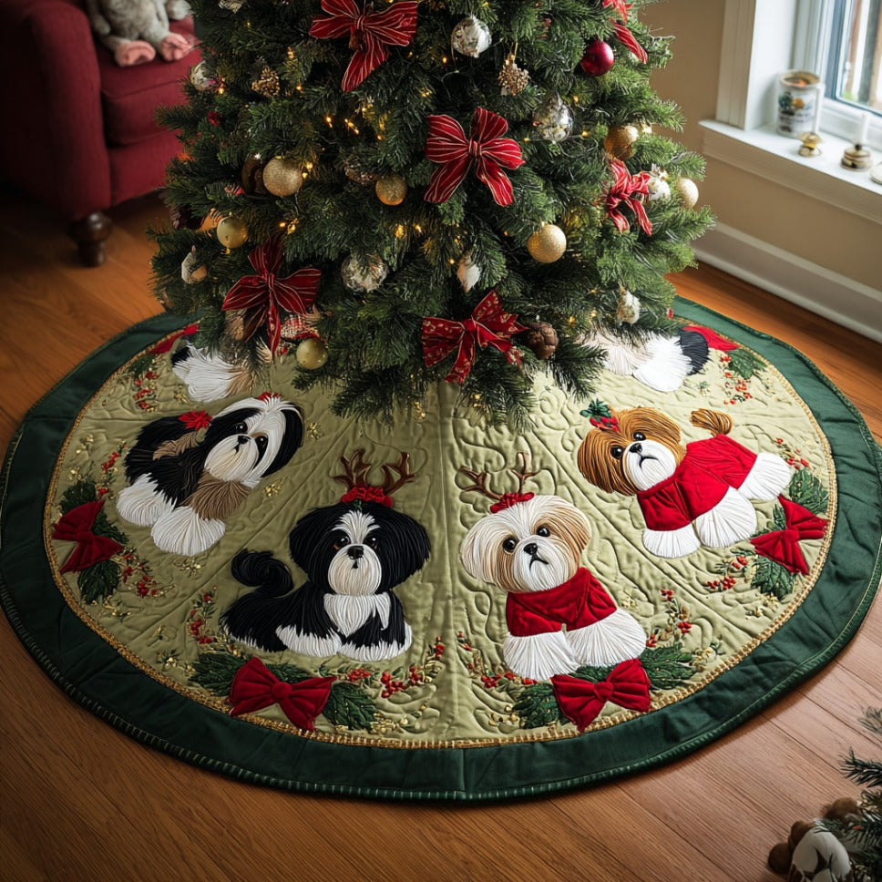 Shih Tzu Magic Christmas Quilted Tree Skirt-Myprintsy