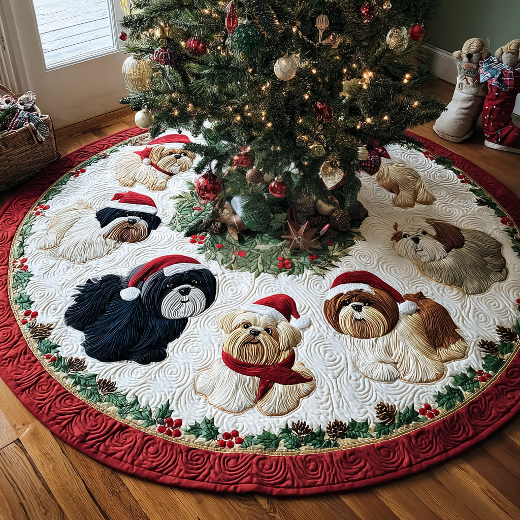 Shih Tzu Noel Christmas Quilted Tree Skirt-Myprintsy