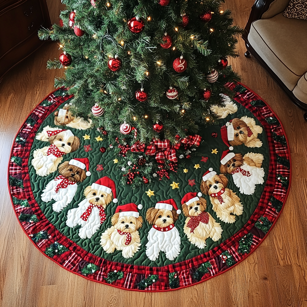 Shih Tzu Noel Night Christmas Quilted Tree Skirt VTQ-Myprintsy