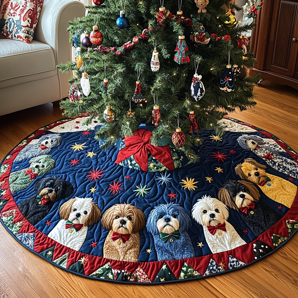 Shih Tzu Winter Magic Christmas Quilted Tree Skirt-Myprintsy