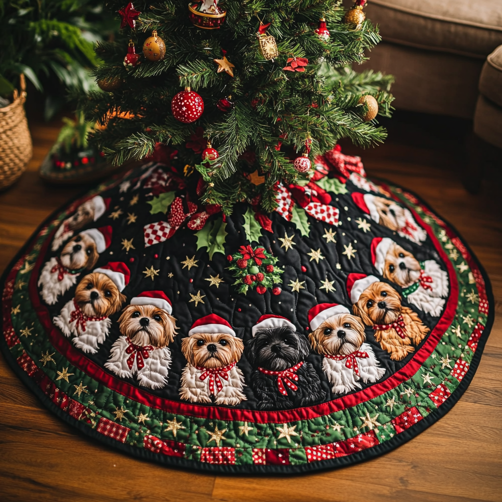 Shih Tzu Xmas Joy Christmas Quilted Tree Skirt VTQ-Myprintsy