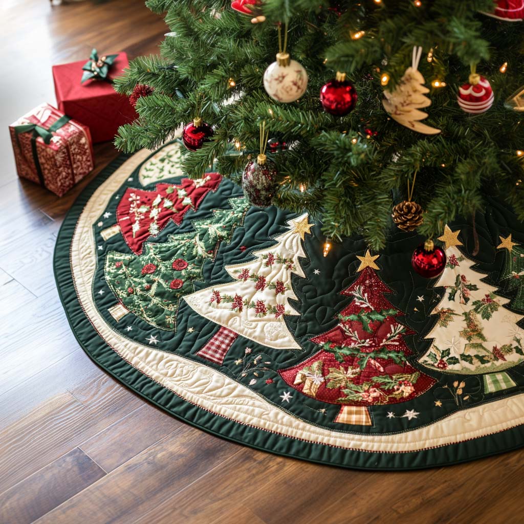 Silent Glow Christmas Quilted Tree Skirt VTQ-Myprintsy