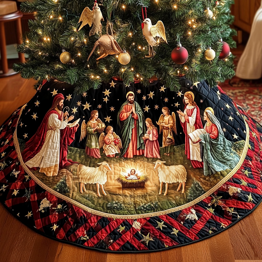 Silent Night Circle Christmas Quilted Tree Skirt VH-Myprintsy