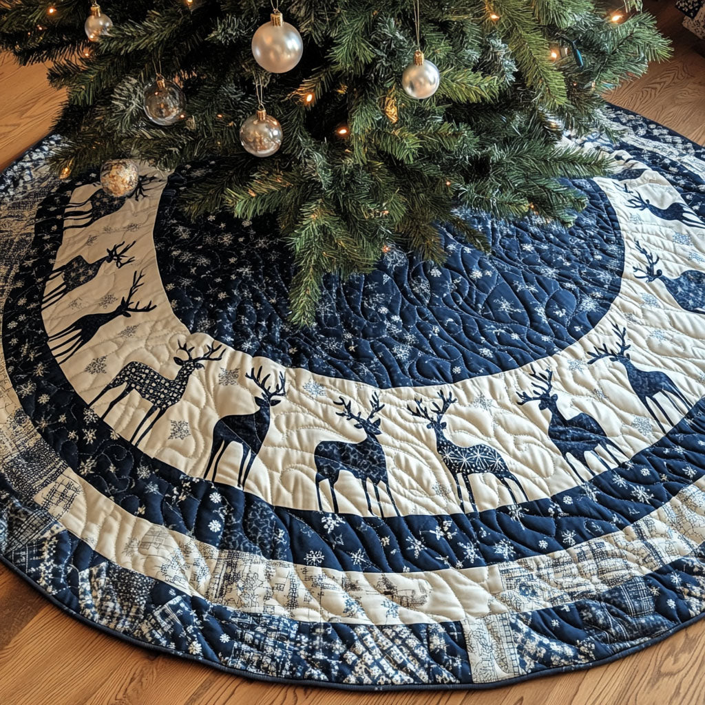 Silent Night Stag Quilted Christmas Tree Skirt-Myprintsy