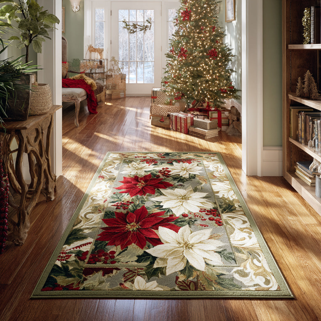 Silver Poinsettia Path Area Rug VTQ-Myprintsy