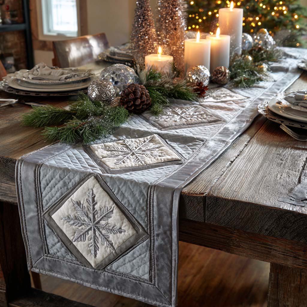 Silver Winter Elegance Quilted Table Runner VTQ-Myprintsy