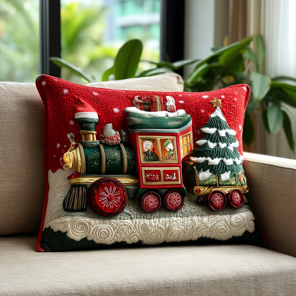 Sleigh-on-Rails Quilted Pillow Case VTQ-Myprintsy