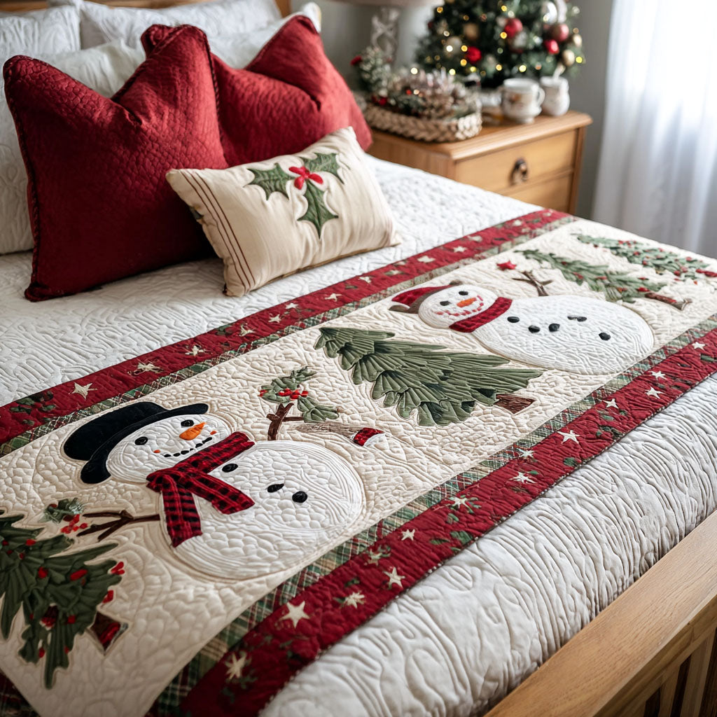 Smiling Snowman Quilted Bed Runner VTQ-Myprintsy