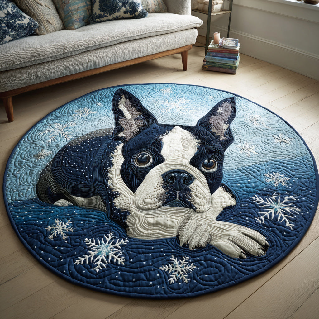Snow Boston Terrier Quilted Round Mat VTQ-Myprintsy