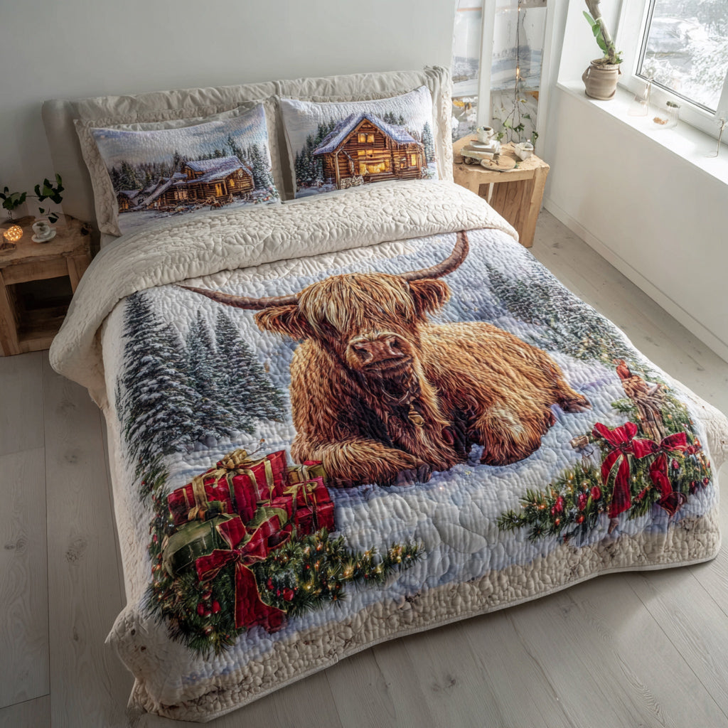 Snow Highland Cow -Piece Quilted Bedding Set VTQ-Myprintsy