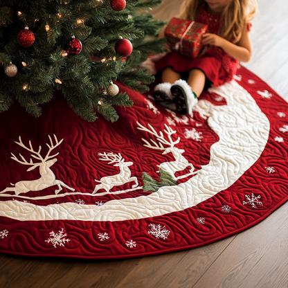 Snow Reindeer Quilted Christmas Tree Skirt VTQ-Myprintsy
