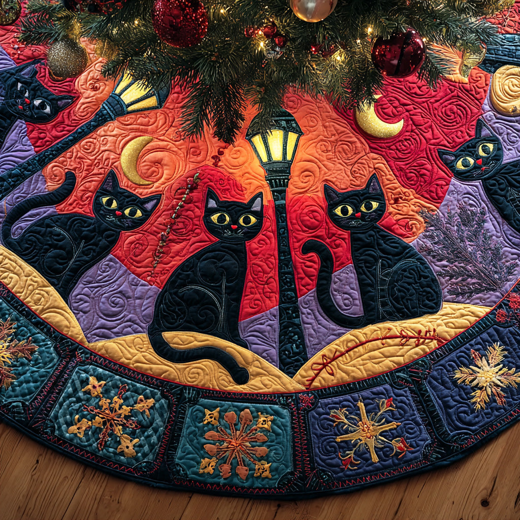 Snowbell Black Cat Christmas Quilted Tree Skirt TD-Myprintsy