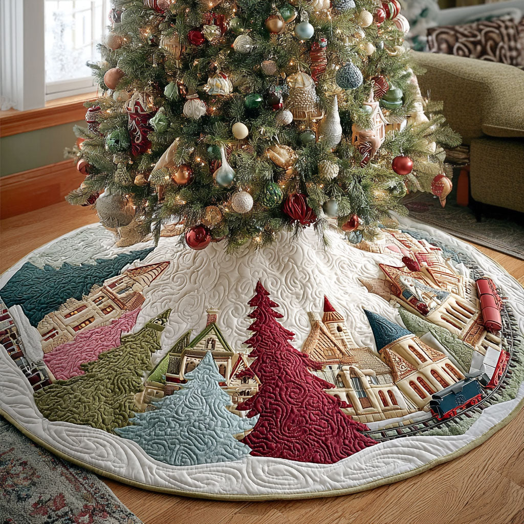Snowberry Village Christmas Quilted Tree Skirt-Myprintsy