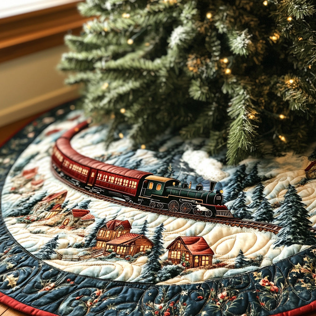 Snowbound Express Quilted Christmas Tree Skirt-Myprintsy