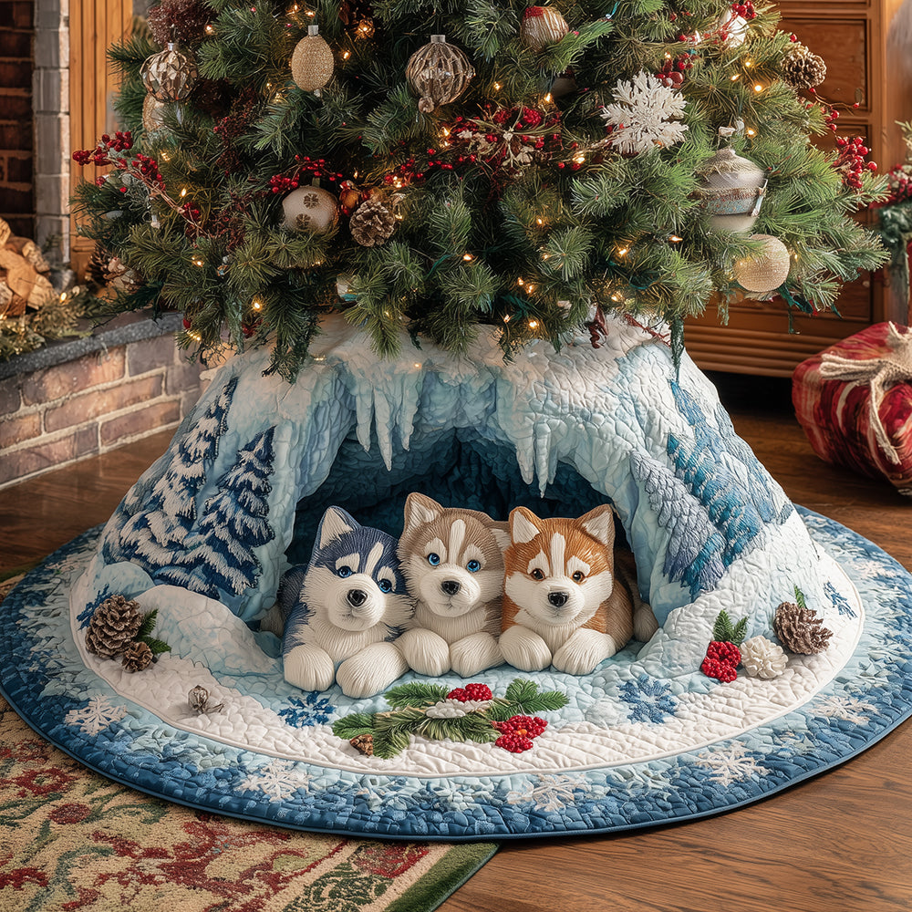 Snowbound Husky Crew Christmas Quilted Tree Skirt-Myprintsy