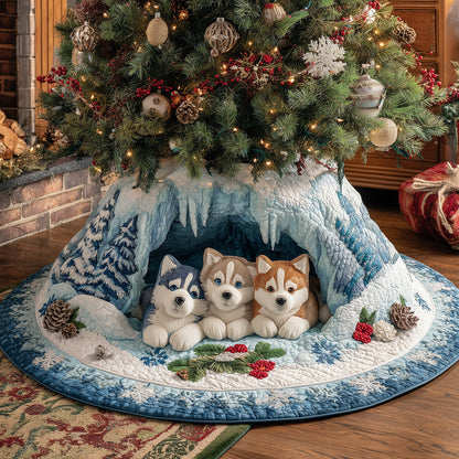 Snowbound Husky Crew Christmas Quilted Tree Skirt-Myprintsy