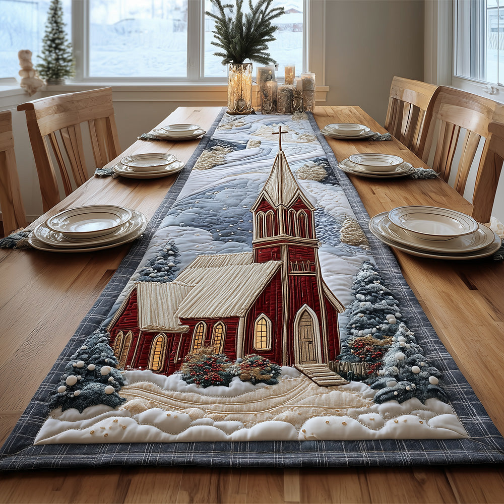 Snowfall at Red Chapel Quilted Table Runner VTQ-Myprintsy