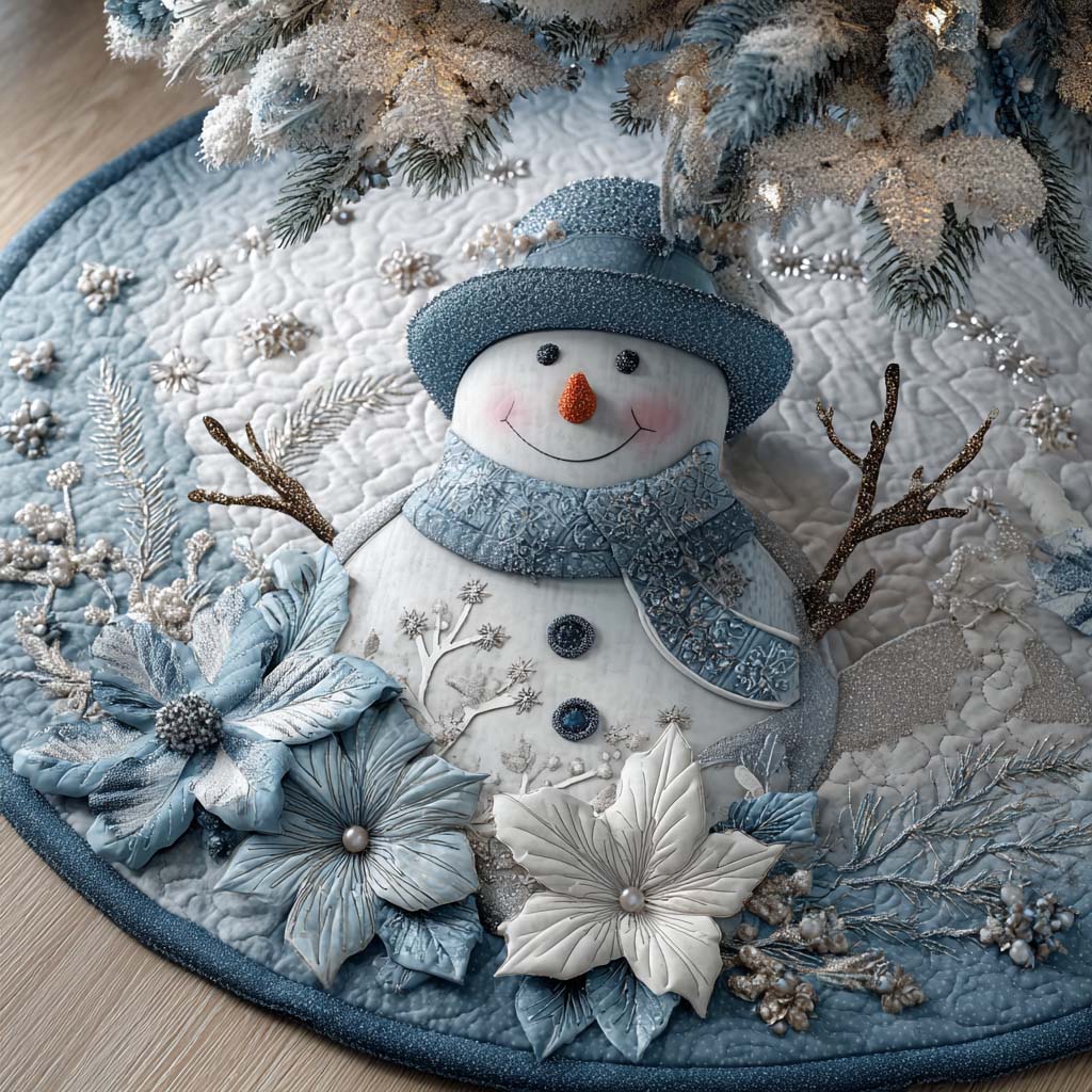 Snowflake Blue Snowman Quilted Tree Skirt-Myprintsy