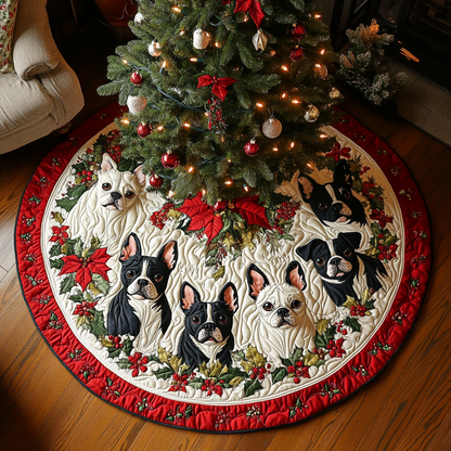 Snowflake Boston Terrier Delight Christmas Quilted Tree Skirt-Myprintsy