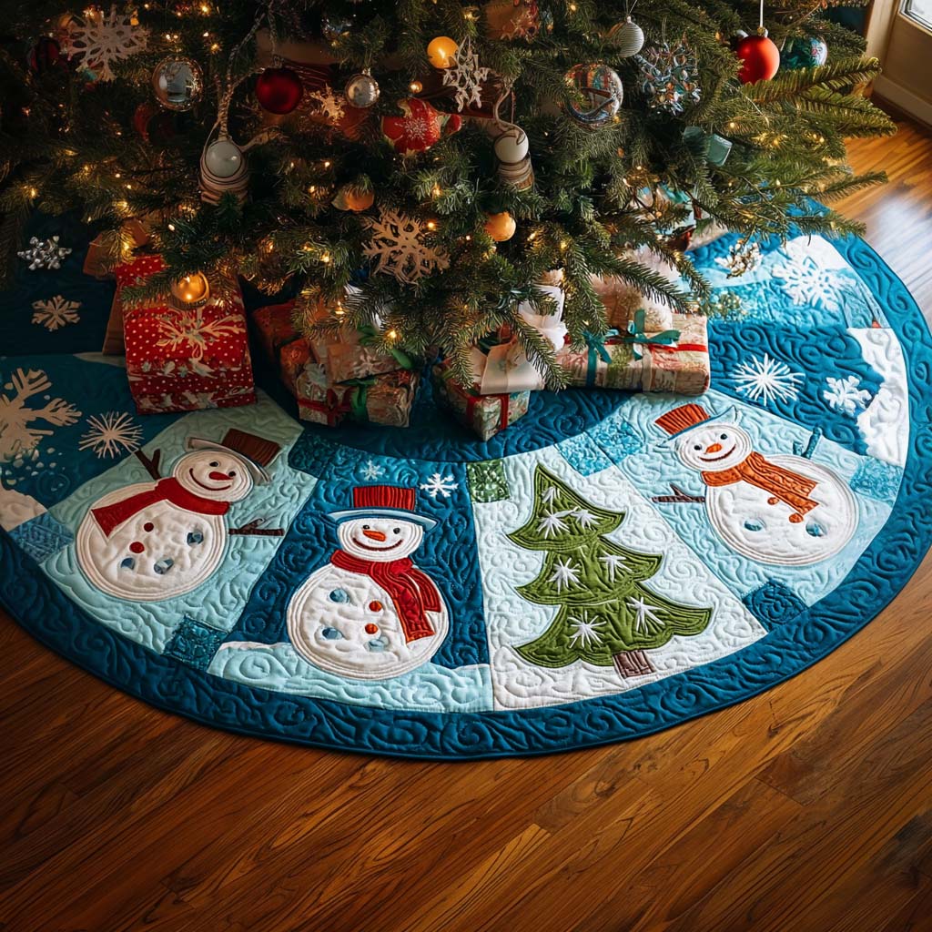 Snowflake Man Christmas Quilted Tree Skirt-Myprintsy