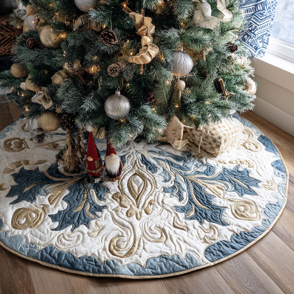 Snowflake Whisper Christmas Quilted Tree Skirt VTQ-Myprintsy