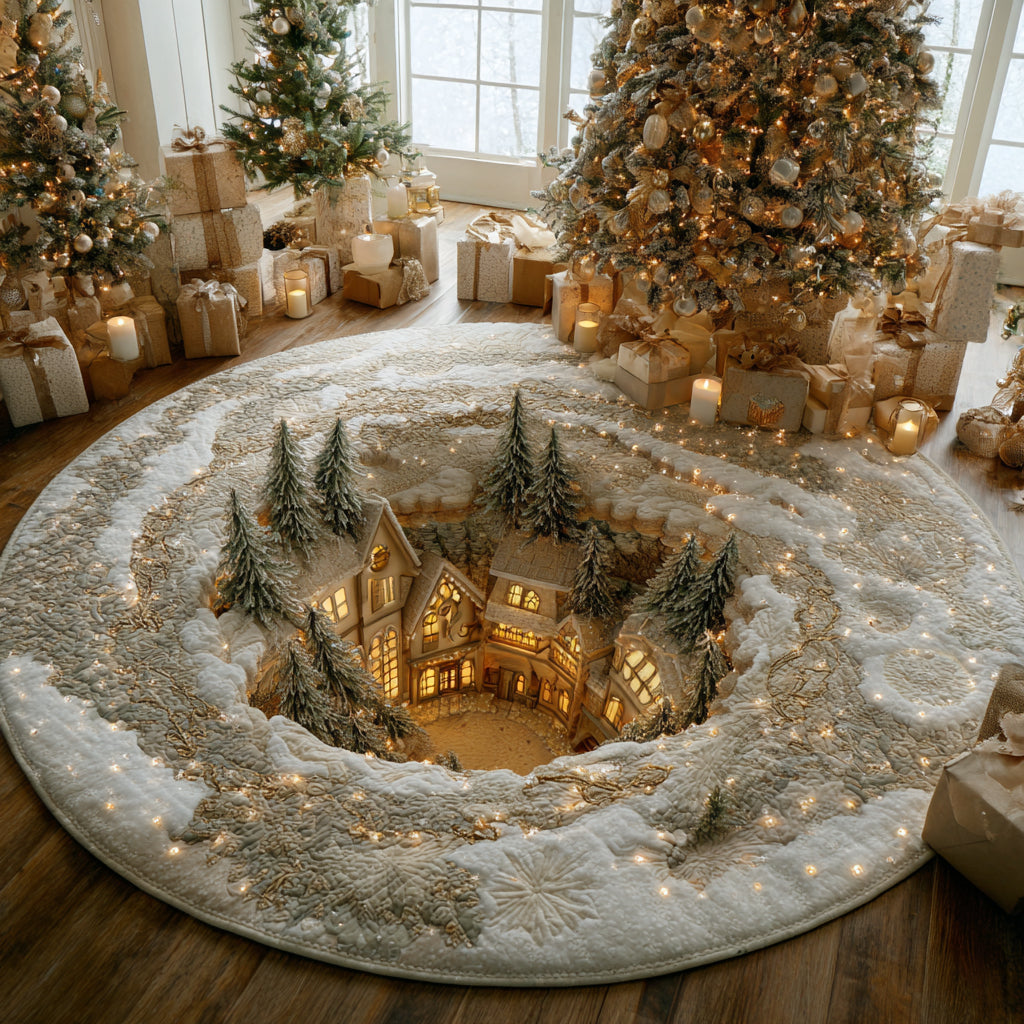 Snowglobe Village Quilted Round Mat VTQ-Myprintsy