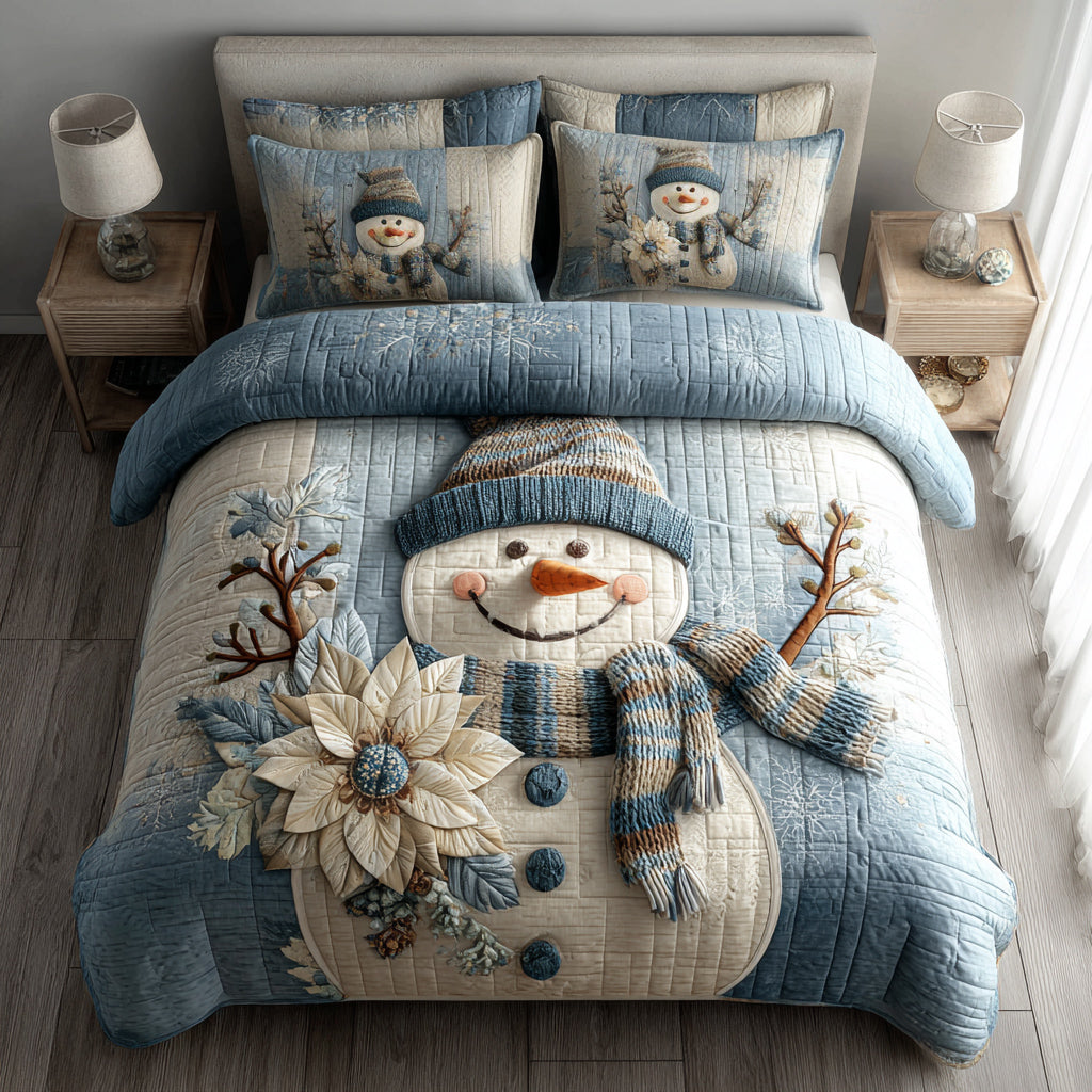 Snowman Blue -Piece Quilted Bedding Set VTQ-Myprintsy