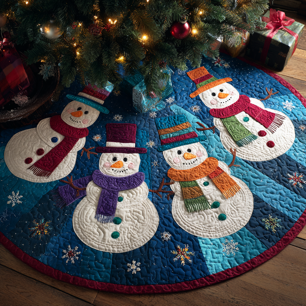 Snowman Charm Christmas Quilted Tree Skirt-Myprintsy