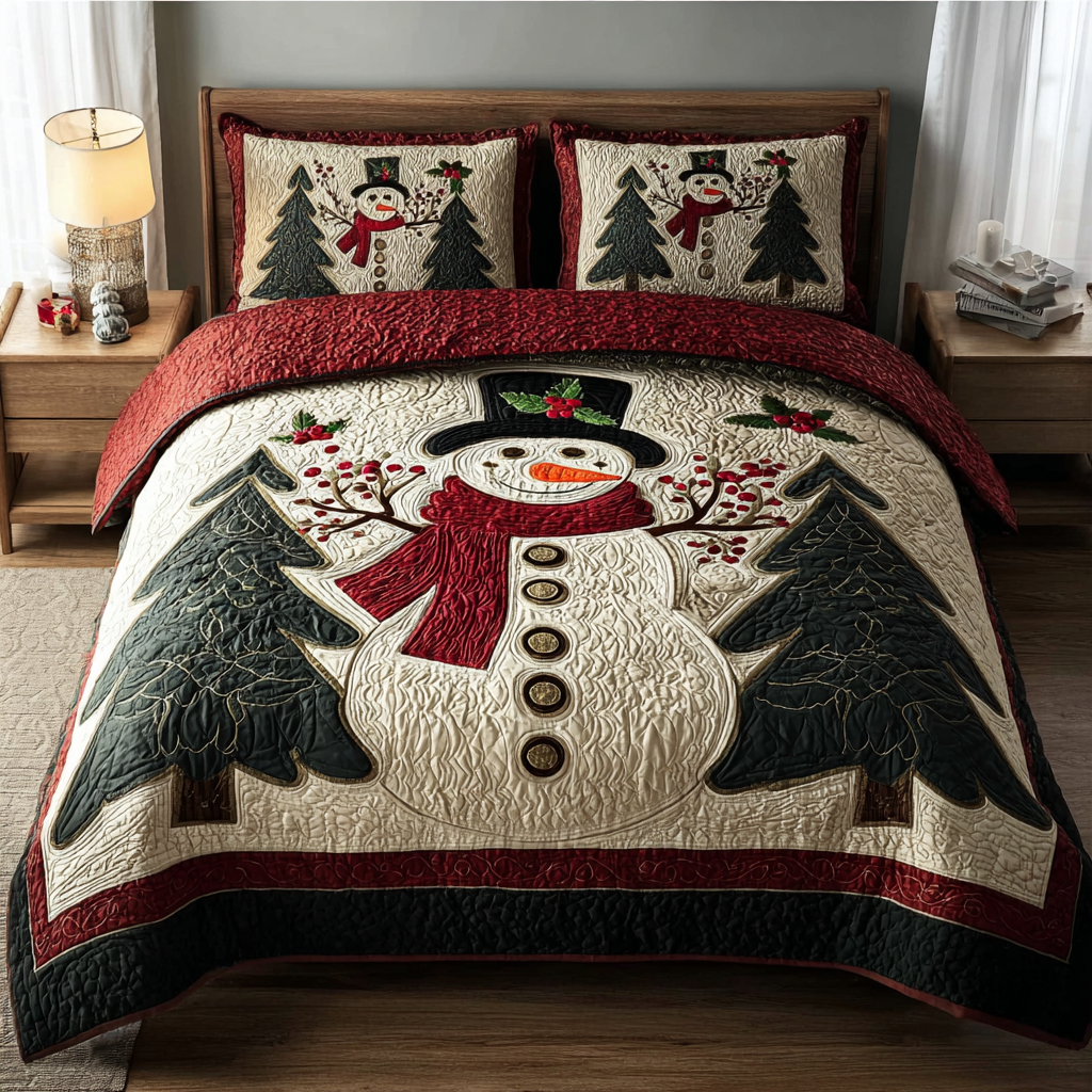 Snowman Charm -Piece Quilted Bedding Set VTQ-Myprintsy