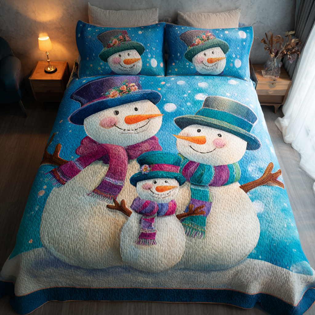 Snowman Cheer -Piece Quilted Bedding Set VTQ-Myprintsy
