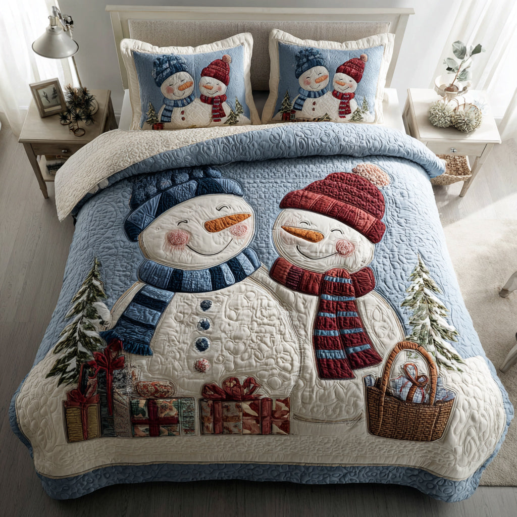 Snowman Couple -Piece Quilted Bedding Set VTQ-Myprintsy