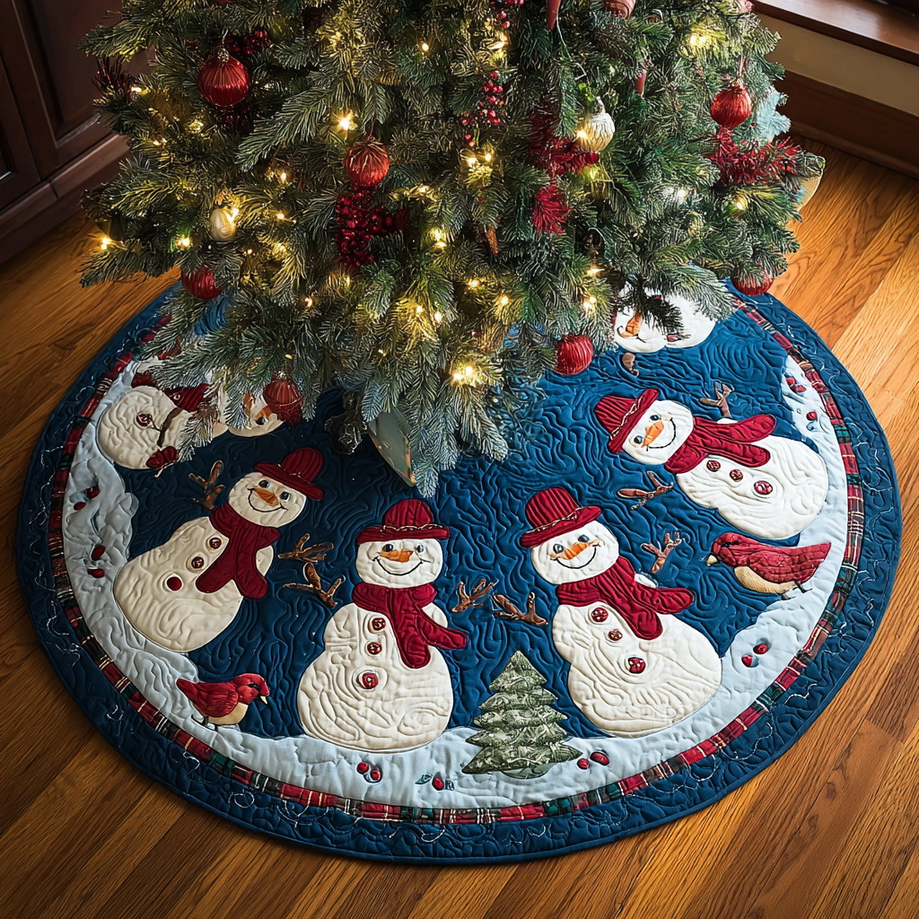 Snowman Glow Christmas Quilted Tree Skirt-Myprintsy