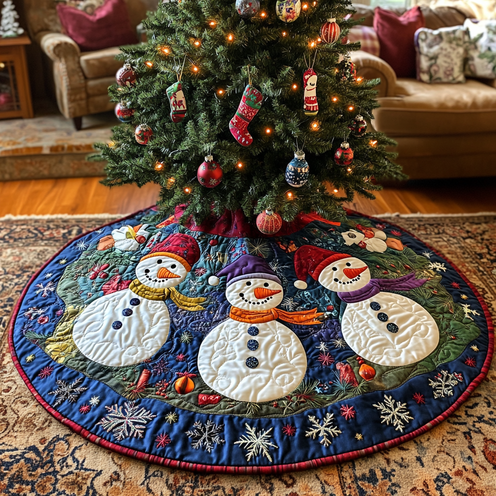 Snowman Magic Christmas Quilted Tree Skirt-Myprintsy