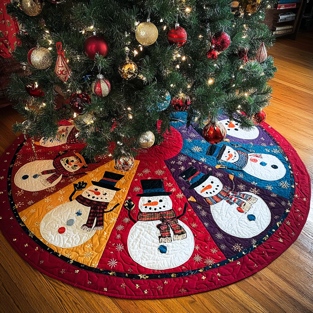 Snowman Scene Christmas Quilted Tree Skirt-Myprintsy