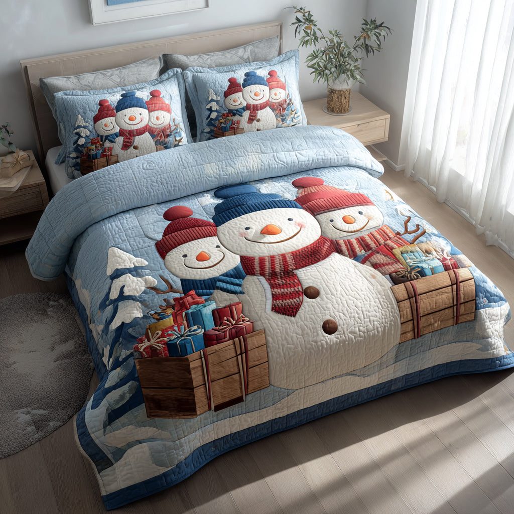 Snowman Sleigh -Piece Quilted Bedding Set VTQ-Myprintsy