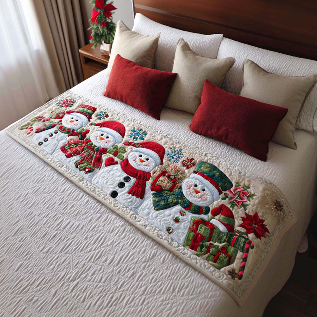 Snowman Smiles Quilted Bed Runner VTQ-Myprintsy
