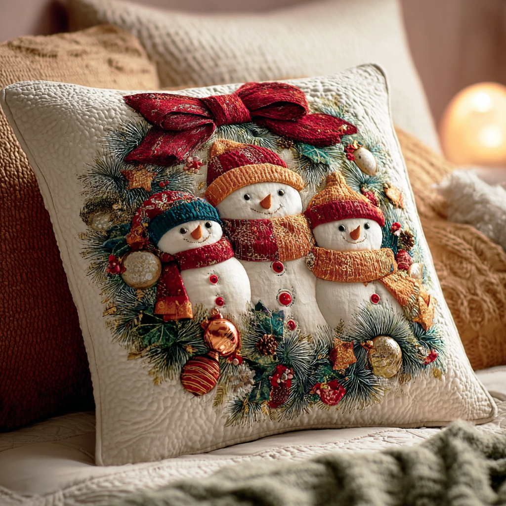 Snowman Winter Cheer Quilted Pillow Case VTQ-Myprintsy