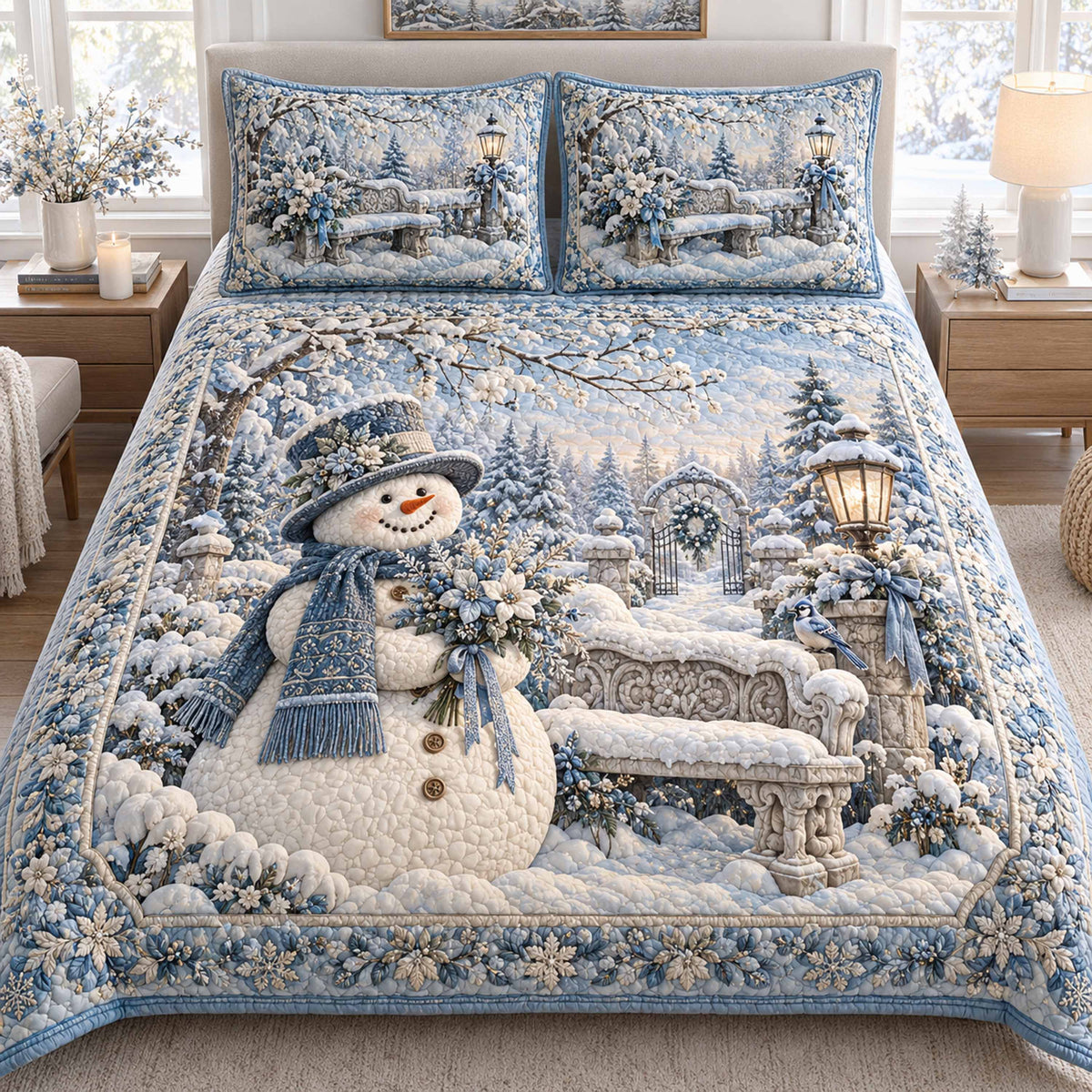 Snowmen Christmas Cheer -Piece Quilted Bedding Set VTQ-Myprintsy