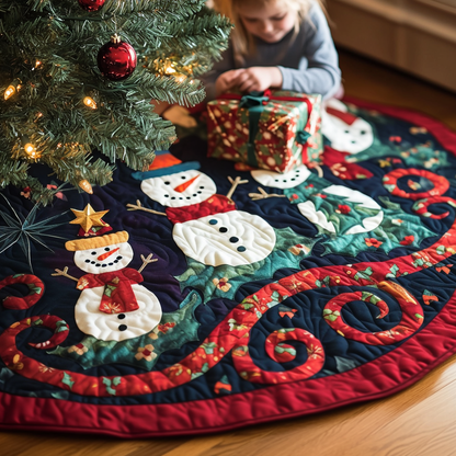 Snowmen Fantasy Quilted Christmas Tree Skirt-Myprintsy