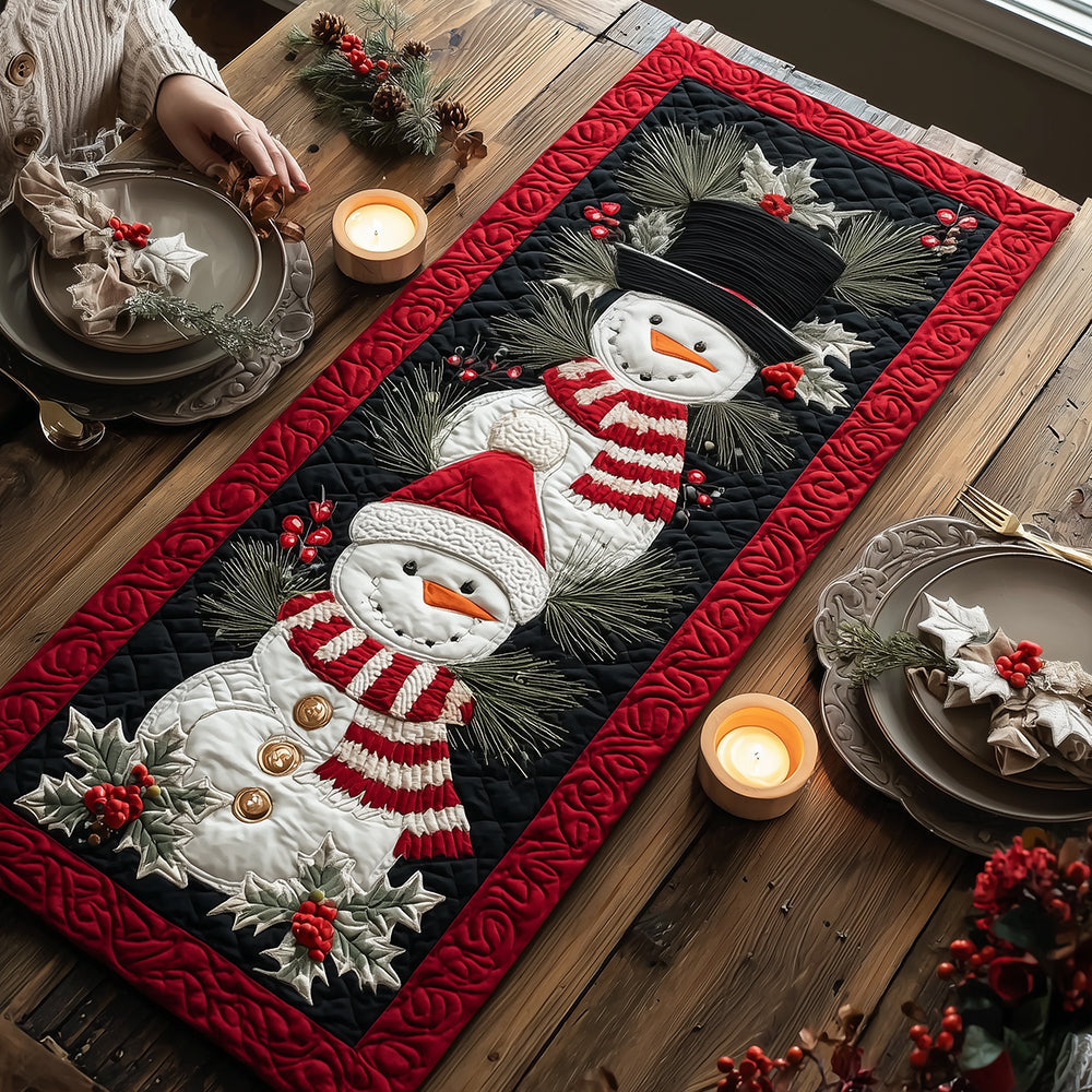 Snowmen Stripe Scarf Quilted Table Runner VTQ-Myprintsy