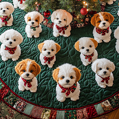 Snowy Bichon Cheer Christmas Quilted Tree Skirt-Myprintsy