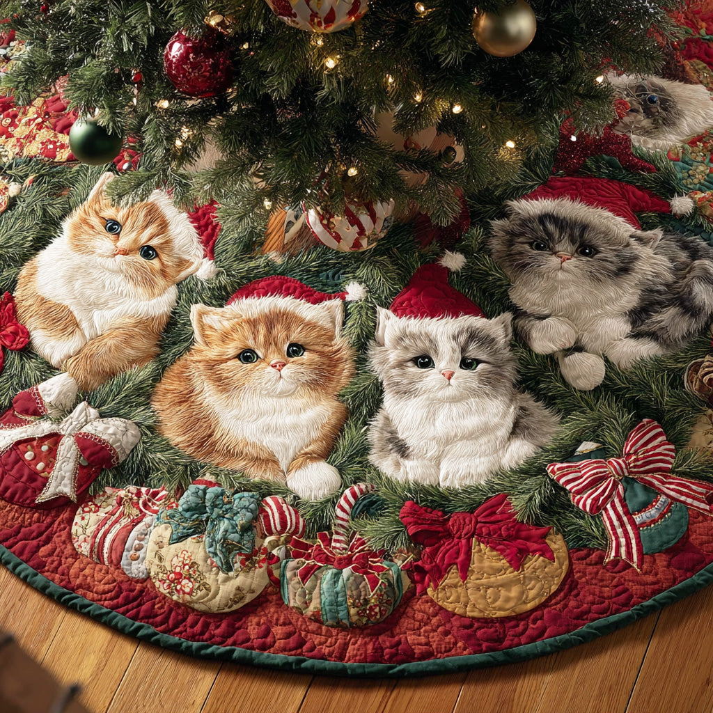 Snowy Cat Christmas Christmas Quilted Tree Skirt VTQ-Myprintsy