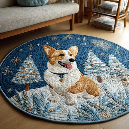 Snowy Corgi Scene Quilted Round Mat VTQ-Myprintsy