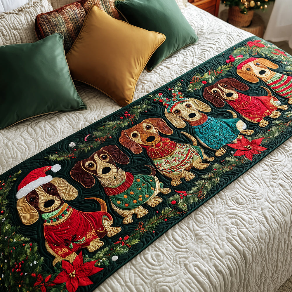 Snowy Dachshund Quilted Bed Runner VTQ-Myprintsy