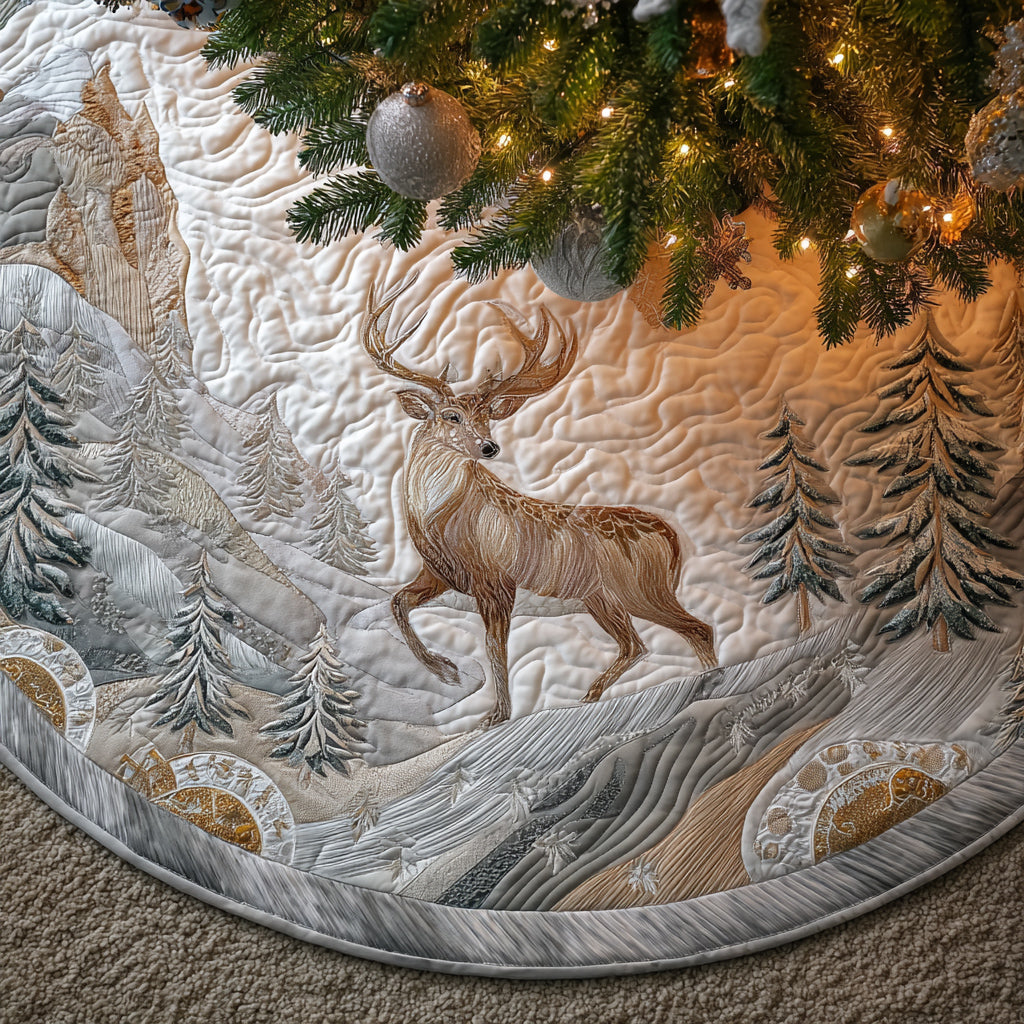 Snowy Deer Quilted Christmas Tree Skirt HH-Myprintsy