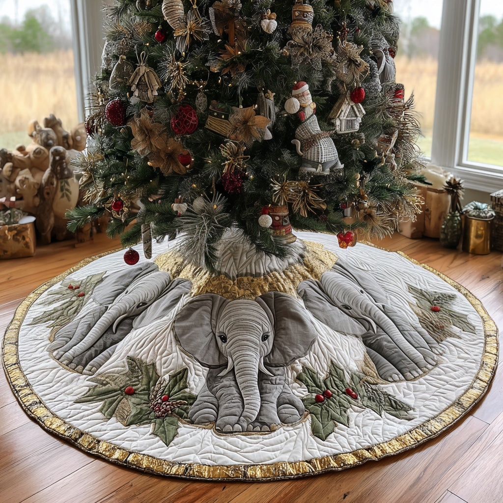 Snowy Elephants Quilted Christmas Tree Skirt-Myprintsy